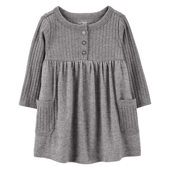 Gray Ribbed Long Sleeve Dress - Picture 1 of 2